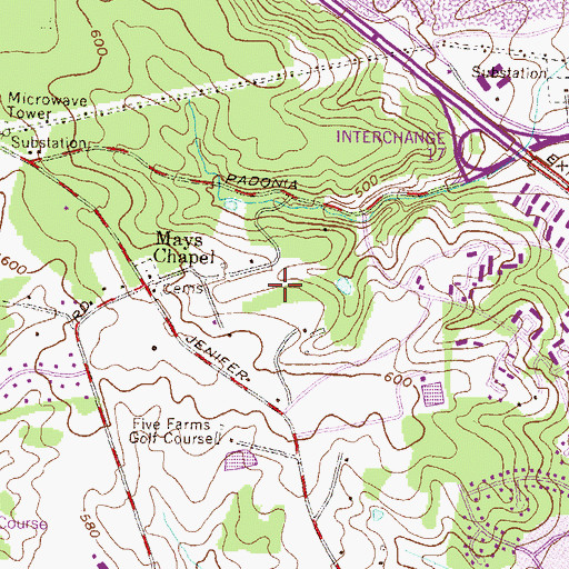 Topographic Map of Mays Chapel Village, MD