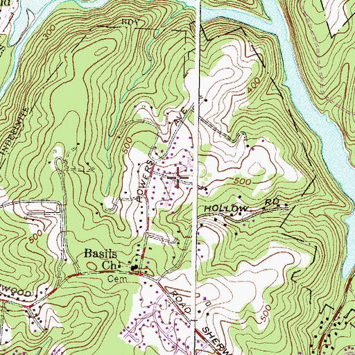 Topographic Map of Sherwood Hills, MD