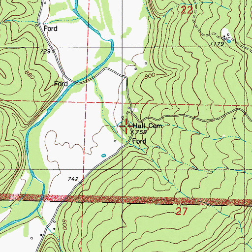 Topographic Map of Hall Cemetery, AR
