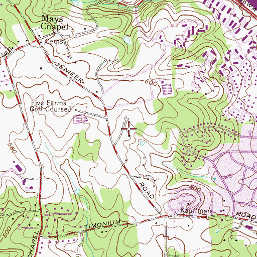 Topographic Map of The Oaks at Five Farms, MD