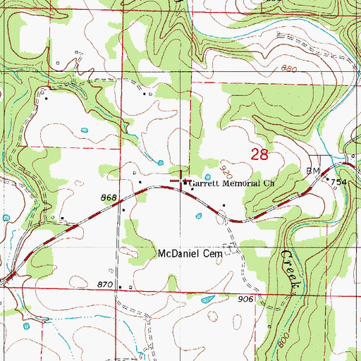 Topographic Map of Garrett Memorial Church, AR