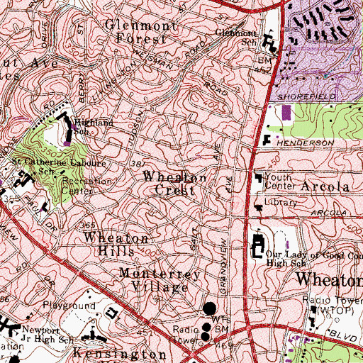 Topographic Map of Wheaton Crest, MD