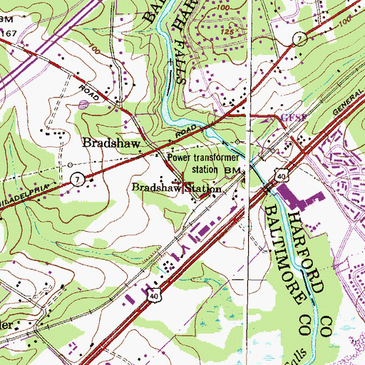 Topographic Map of Bradshaw Post Office, MD