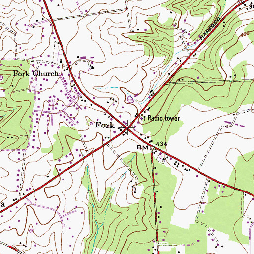 Topographic Map of Fork Post Office, MD