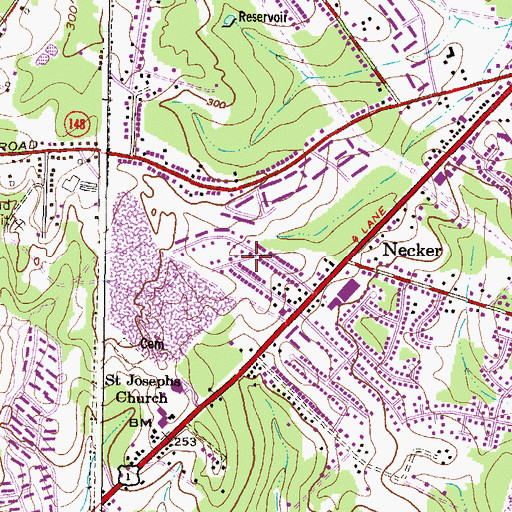 Topographic Map of Fullerton Farms, MD