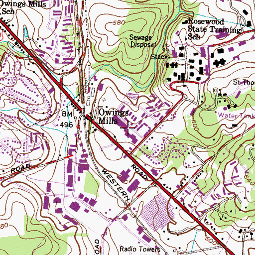 Topographic Map of Garrison Forest Plaza Shopping Center, MD