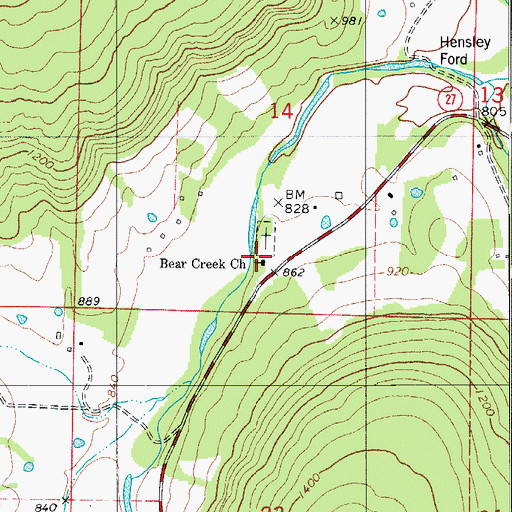 Topographic Map of Bear Creek Church, AR