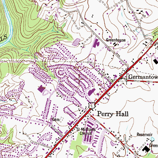 Topographic Map of Perry Hall Estates, MD