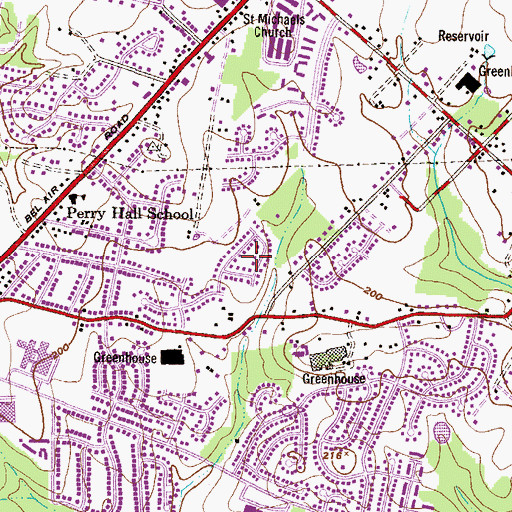 Topographic Map of Perry Hall Village, MD