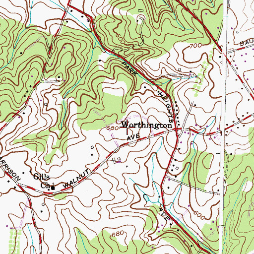 Topographic Map of Valley Hills, MD