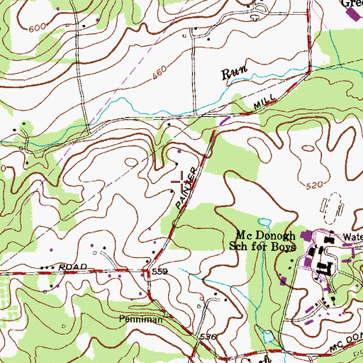 Topographic Map of Village of Painters Mill, MD
