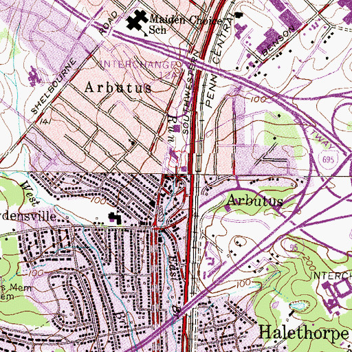 Topographic Map of Arbutus United Methodist Church, MD