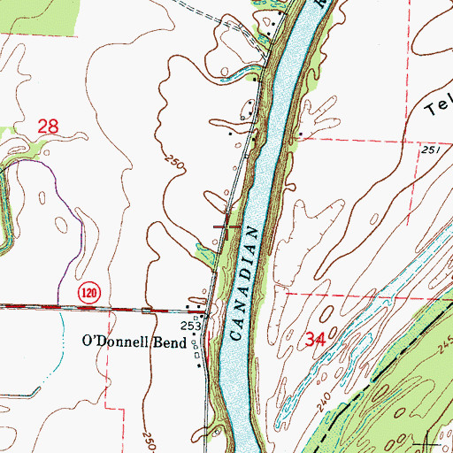 Topographic Map of O'Donald Bend School (historical), AR