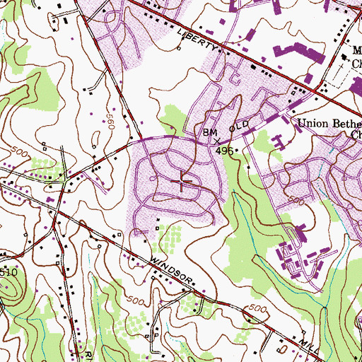 Topographic Map of Liberty Manor, MD