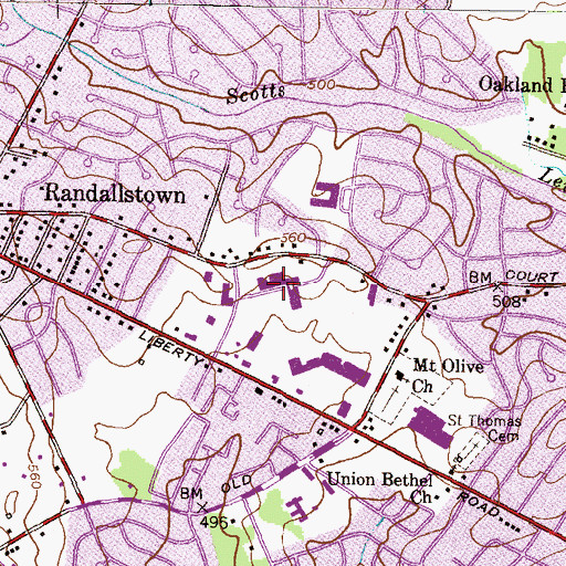 Topographic Map of Liberty Plaza Shopping Center, MD