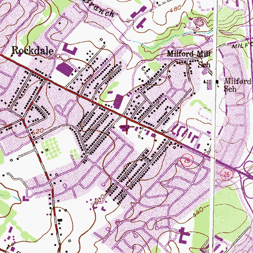 Topographic Map of Milford Shopping Center, MD