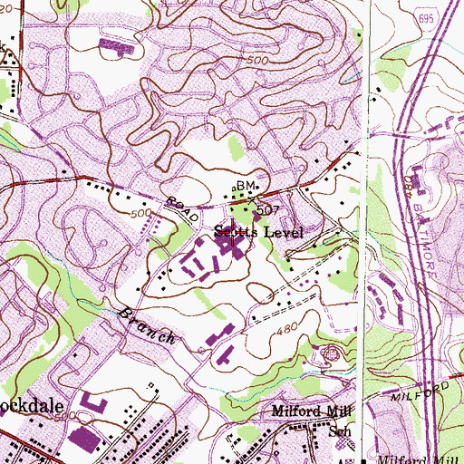 Topographic Map of Old Court Middle School, MD