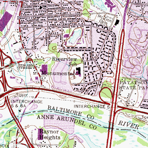 Topographic Map of Riverview Park, MD