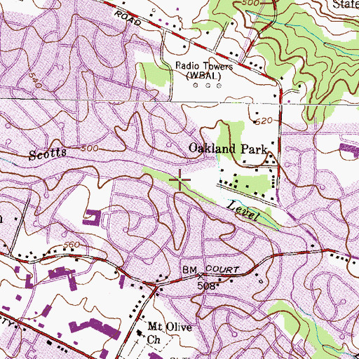 Topographic Map of Scotts Level Park, MD