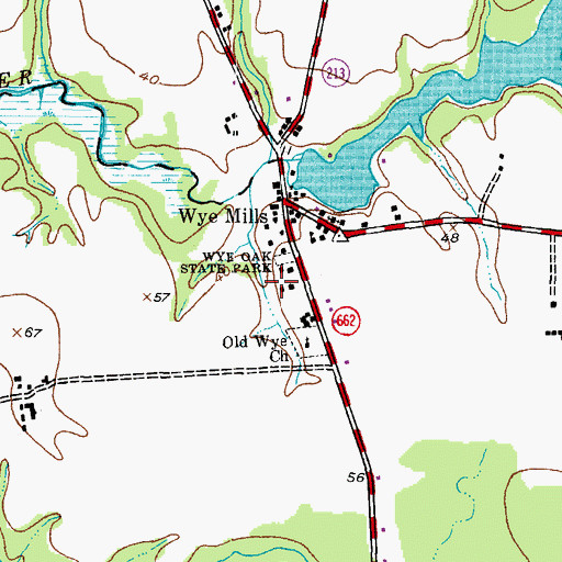Topographic Map of Wye Mills Dam, MD