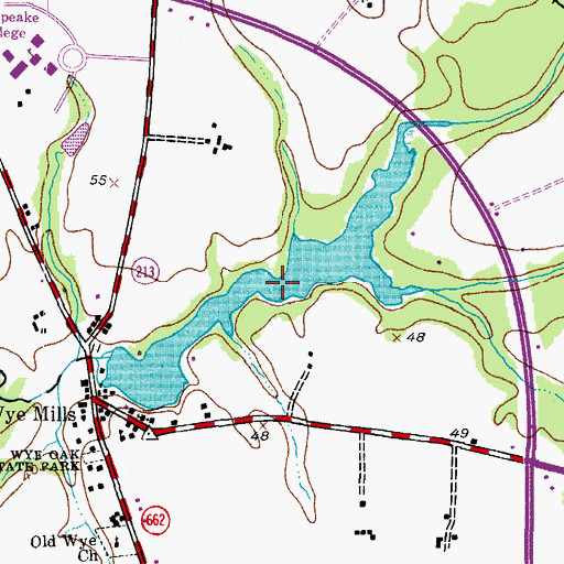 Topographic Map of Wye Mills Community Lake, MD
