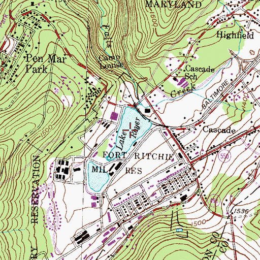 Topographic Map of Lower Lake Royer Dam, MD
