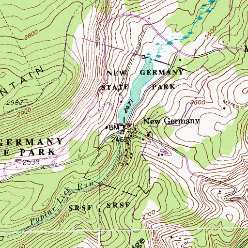 Topographic Map of New Germany State Park Dam, MD