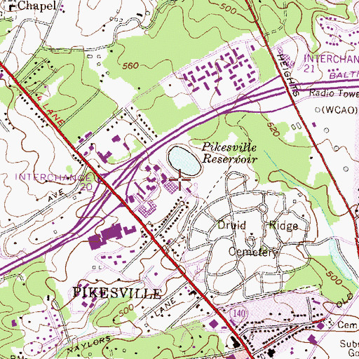 Topographic Map of Pikesville Reservoir Dam, MD