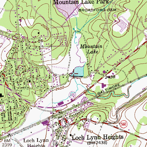 Topographic Map of Broadford Mountain Lake Dam, MD