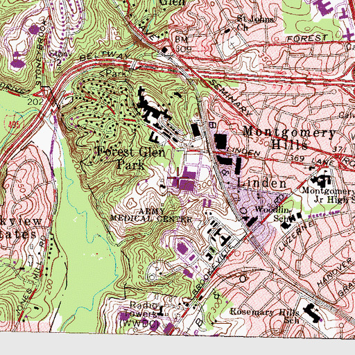 Topographic Map of Walter Reed Forest Glen Heliport, MD