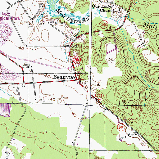 Topographic Map of Beauvue, MD