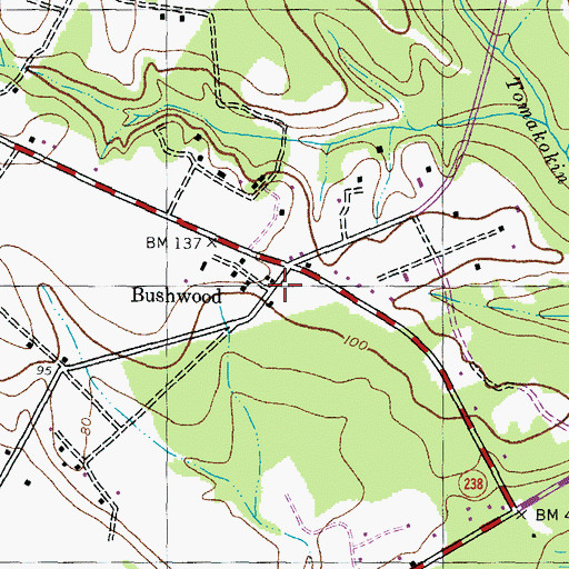 Topographic Map of Bushwood, MD