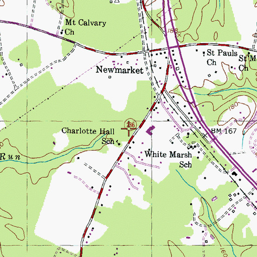 Topographic Map of Charlotte Hall School, MD