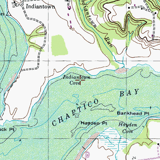 Topographic Map of Indiantown Cove, MD