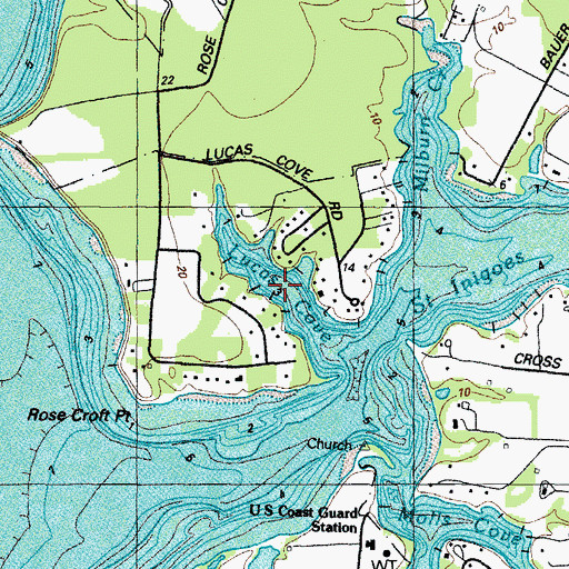 Topographic Map of Lucas Cove, MD