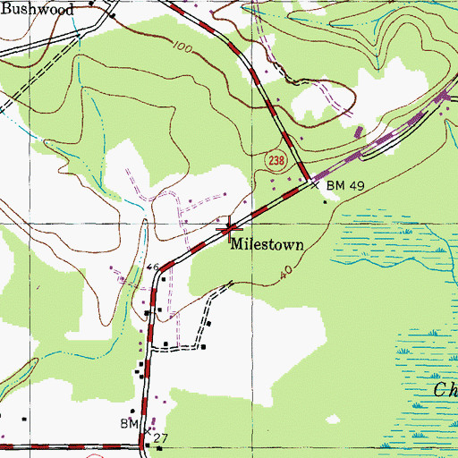 Topographic Map of Milestown, MD