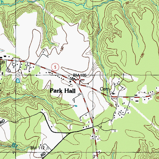 Topographic Map of Park Hall, MD