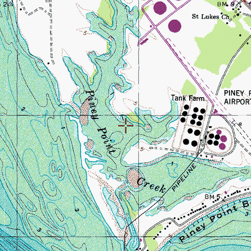 Topographic Map of Piney Point Creek, MD