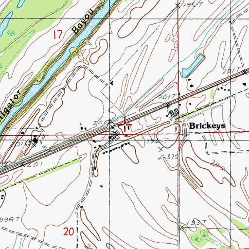 Topographic Map of Brickeys Community Baptist Church, AR