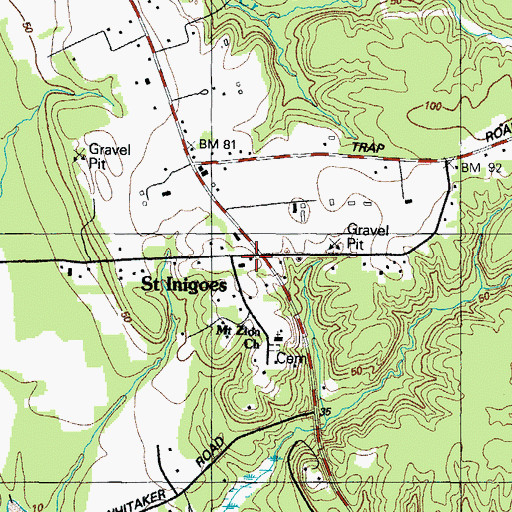 Topographic Map of Saint Inigoes, MD