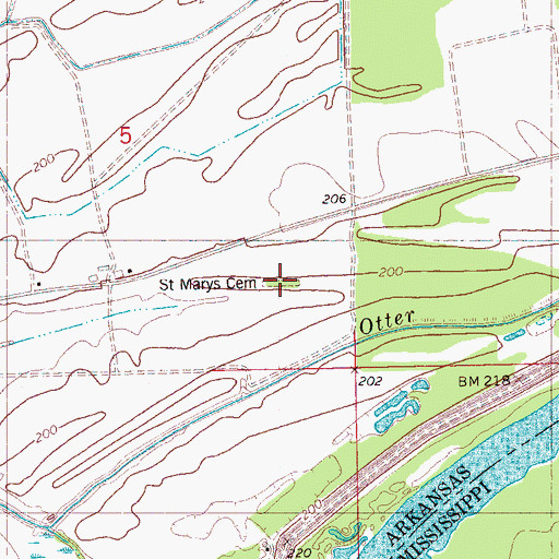 Topographic Map of Saint Marys Cemetery, AR