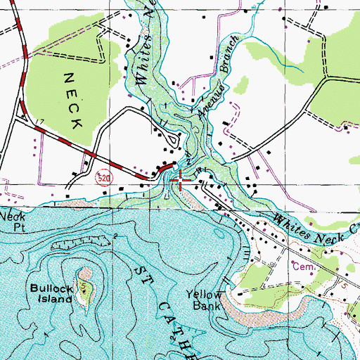 Topographic Map of Whites Neck Creek, MD