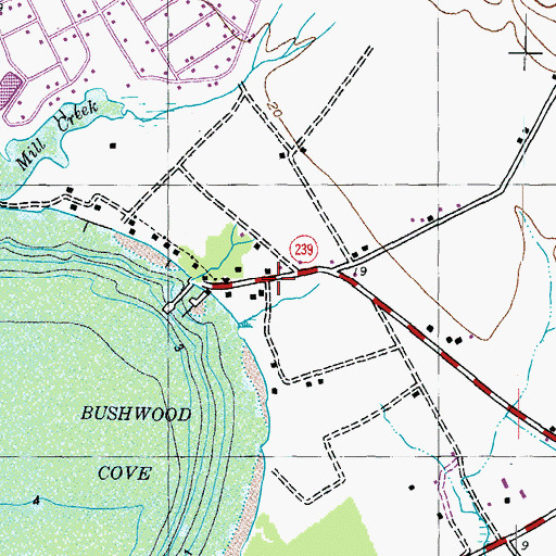 Topographic Map of Bushwood Wharf, MD