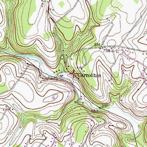 Topographic Map of Carrollton, MD