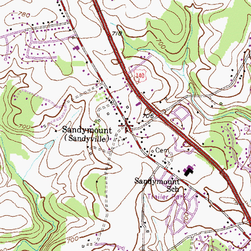 Topographic Map of Sandyville, MD