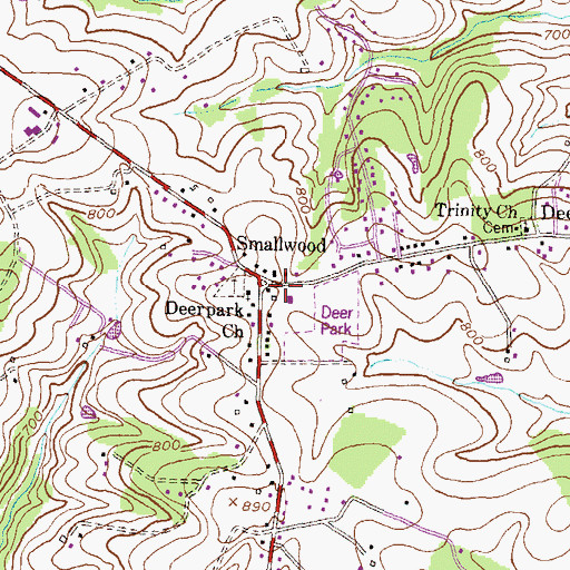 Topographic Map of Smallwood, MD
