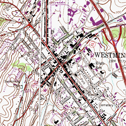 Topographic Map of Westminster, MD