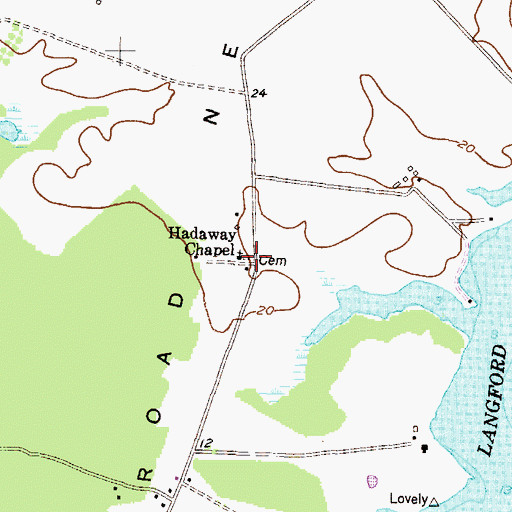 Topographic Map of Hadaway Chapel (historical), MD