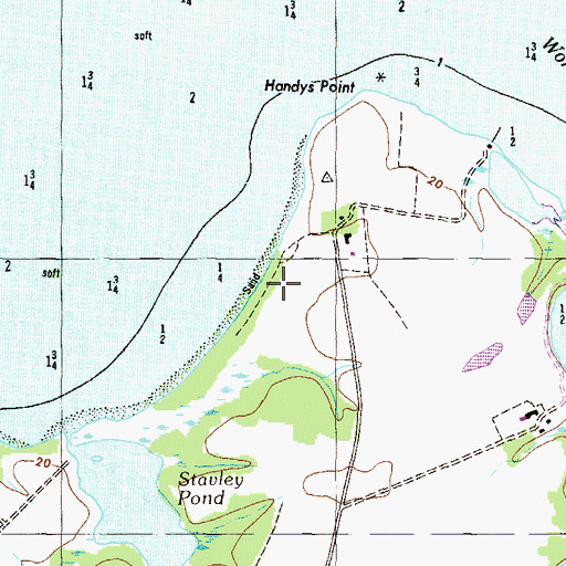 Topographic Map of Button Beach, MD