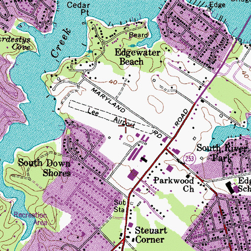 Topographic Map of Lee Airport, MD